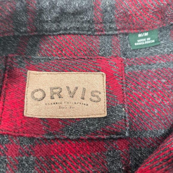 Orvis Men's Plaid Flannel Shirt Medium Red & Gray Heavyweight Cotton Blend - Picture 5 of 7